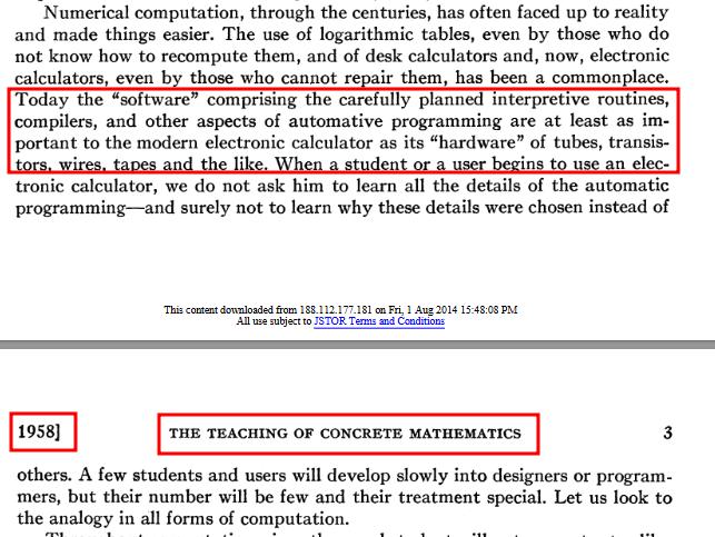 first mention of software